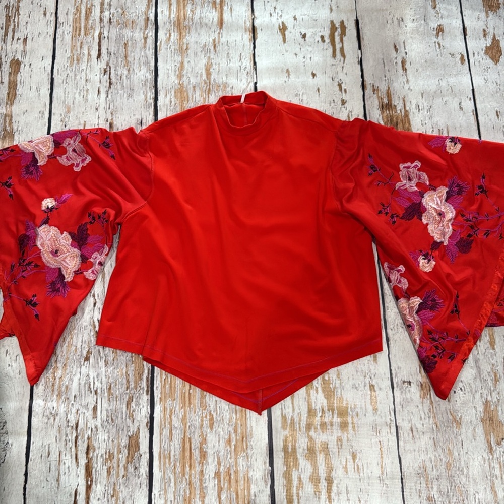 Free people Floral Embroidered Red Women's Top